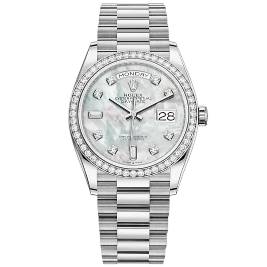 Day-Date 36 36mm President Bracelet and 18 KT White Gold with White Mother-of-Pearl Dial Diamond-Set Dial and Bezel