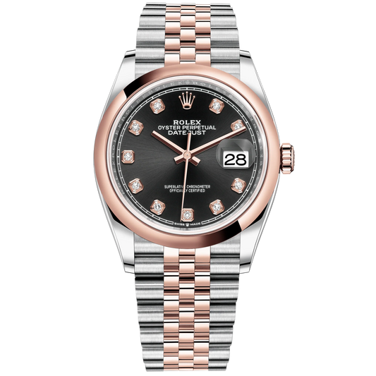 Datejust 36 36mm Oystersteel and Everose Gold Jubilee Bracelet Bright Black Diamond-set Dial Domed Bezel
