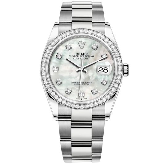 Datejust 36 36mm Oystersteel and White Gold Oyster Bracelet White Mother-of-Pearl Diamond-set Dial Diamond-set Bezel
