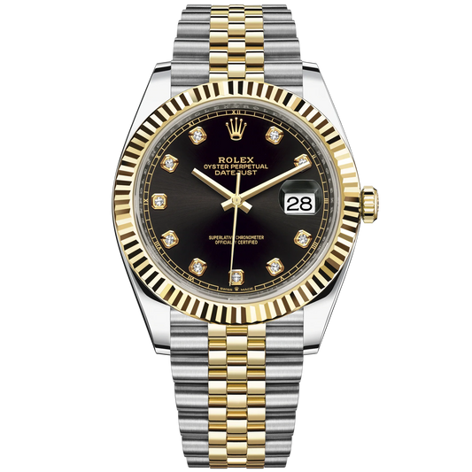 Datejust 41 41mm Jubilee Bracelet Oystersteel and Yellow Gold with Bright Black Diamond-Set Dial Fluted Bezel