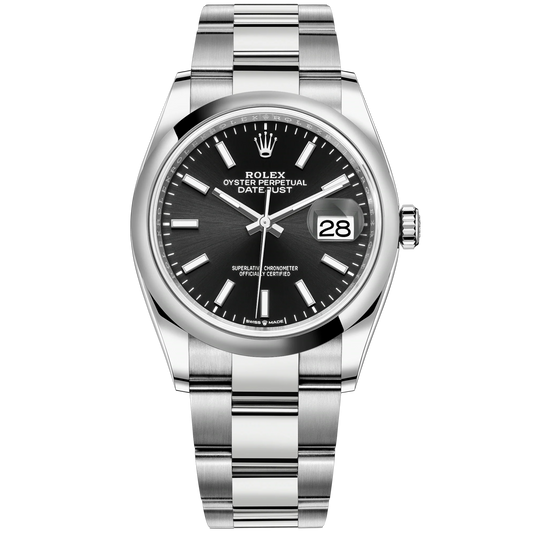 Datejust 36 36mm Oystersteel Oyster Bracelet Bright Black Dial Domed Bezel