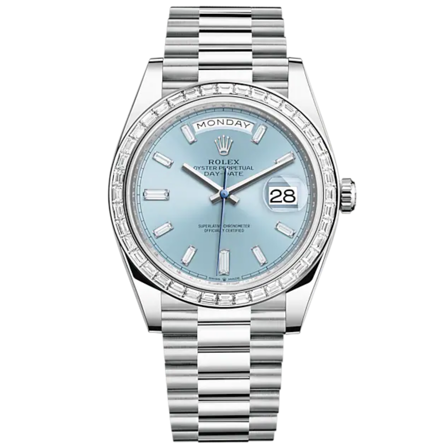 Day-Date 40 40mm President Bracelet and Platinum with Ice-Blue Dial Diamond-Set Dial and Diamond-Set Bezel