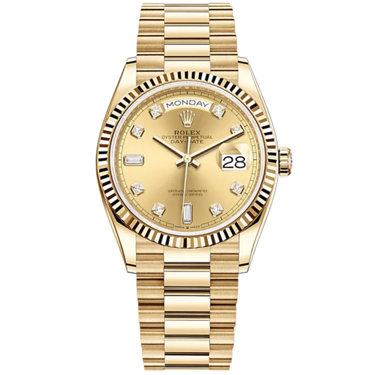 Day-Date 36 36mm President Bracelet and 18 KT Yellow Gold with Champagne-Colour Diamond Marker Dial Fluted Bezel