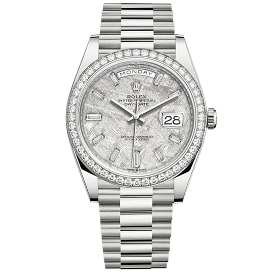 Day-Date 40 40mm President Bracelet and 18 KT White Gold with Meteorite Dial Diamond-Set Dial and Diamond-Set Bezel