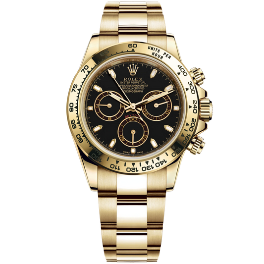 Cosmograph Daytona 40MM Oyster Bracelet Black Dial 18 CT Yellow Gold Bezel With Engraved Tachymetric Scale