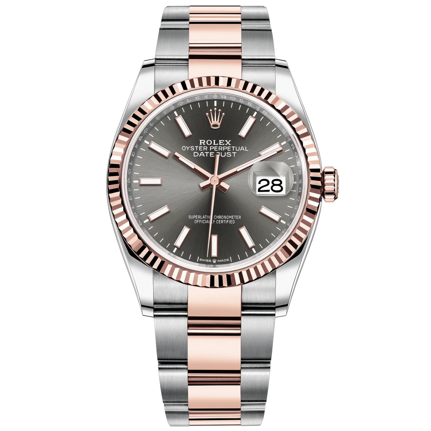 Datejust 36 36mm Oystersteel and Everose Gold Oyster Bracelet Slate Dial Fluted Bezel