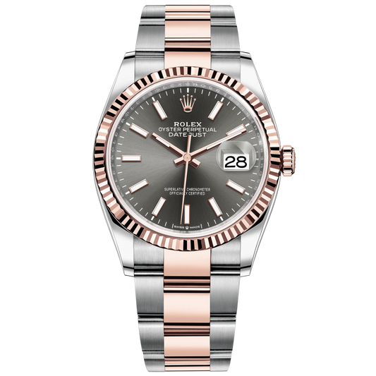 Datejust 36 36mm Oystersteel and Everose Gold Oyster Bracelet Slate Dial Fluted Bezel