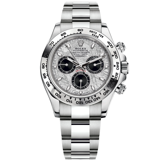 Cosmograph Daytona 40MM Oyster Bracelet Meteorite and Black Dial 18 CT White Gold Bezel With Engraved Tachymetric Scale