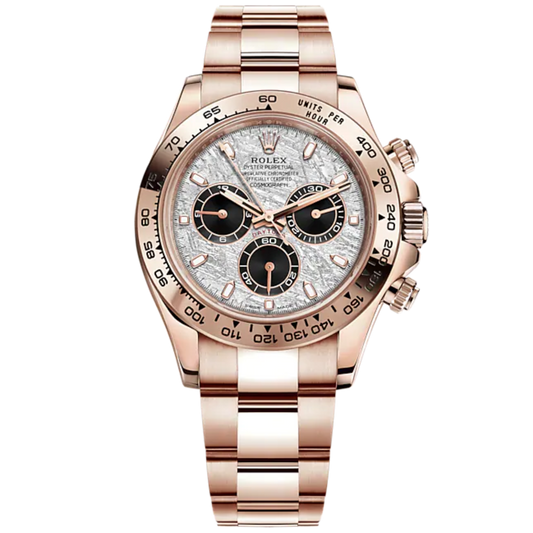 Cosmograph Daytona 40MM Oyster Bracelet Meteorite and Black Dial 18 CT Everose Gold Bezel With Engraved Tachymetric Scale