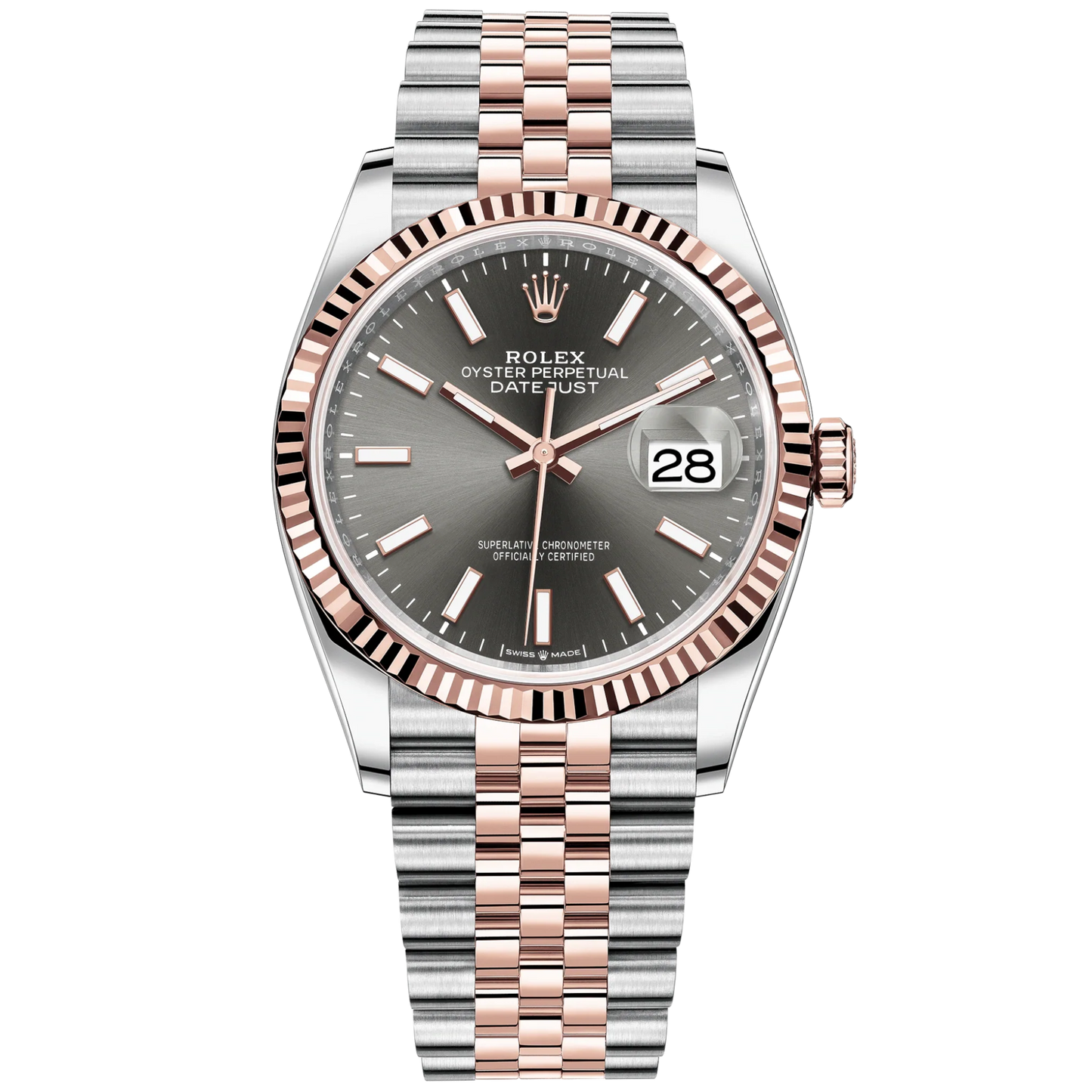 Datejust 36 36mm Oystersteel and Everose Gold Jubilee Bracelet Slate Dial Fluted Bezel