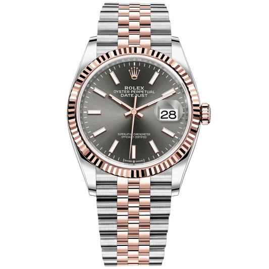 Datejust 36 36mm Oystersteel and Everose Gold Jubilee Bracelet Slate Dial Fluted Bezel
