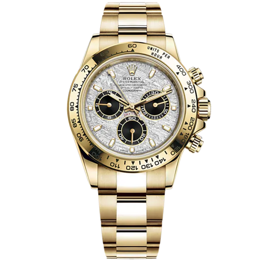 Cosmograph Daytona 40MM Oyster Bracelet Meteorite and Black Dial 18 CT Yellow Gold Bezel With Engraved Tachymetric Scale