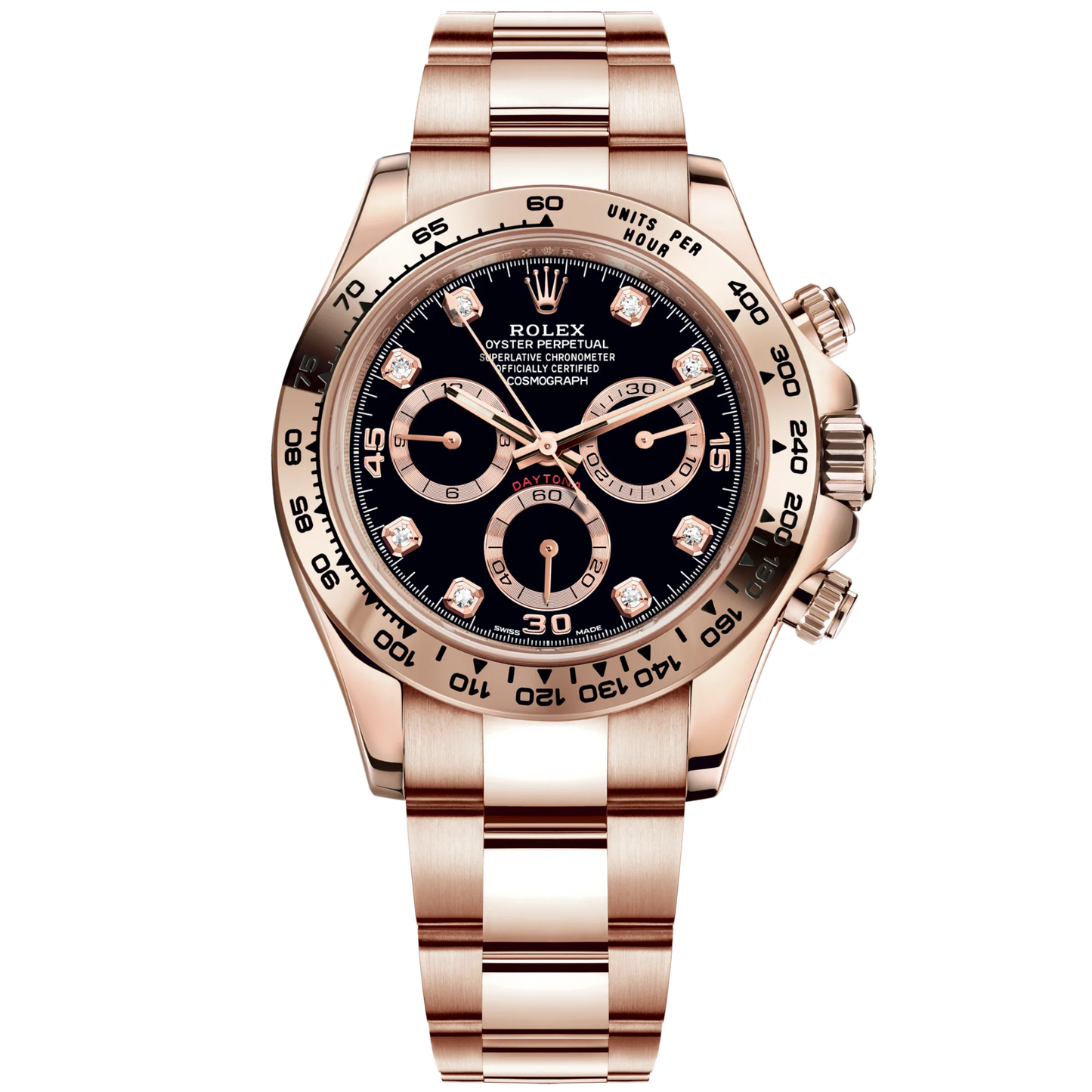 Cosmograph Daytona 40MM Oyster Bracelet With a Black Diamond-Set Dial 18 CT Everose Gold Bezel With Engraved Tachymetric Scale