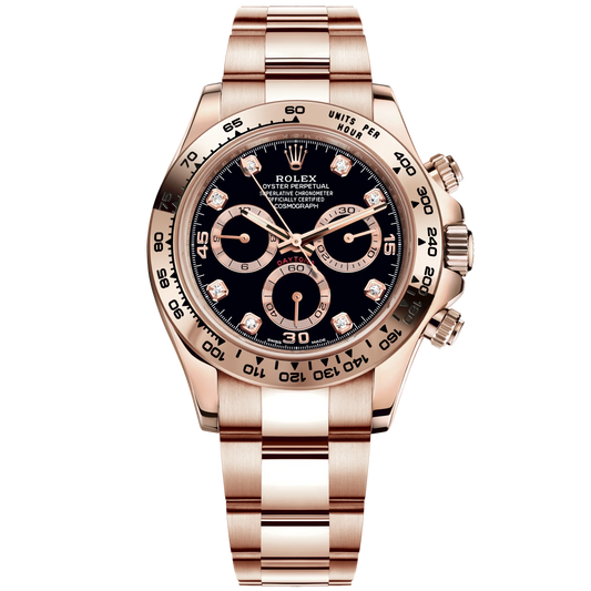 Cosmograph Daytona 40MM Oyster Bracelet With a Black Diamond-Set Dial 18 CT Everose Gold Bezel With Engraved Tachymetric Scale