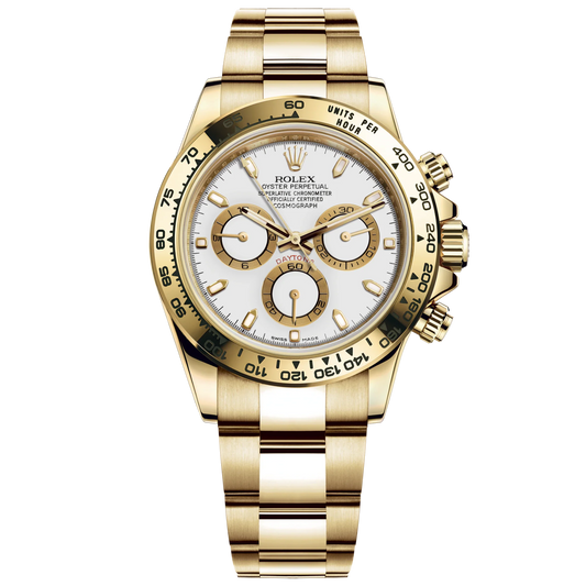 Cosmograph Daytona 40MM Oyster Bracelet White Dial 18 CT Yellow Gold Bezel With Engraved Tachymetric Scale