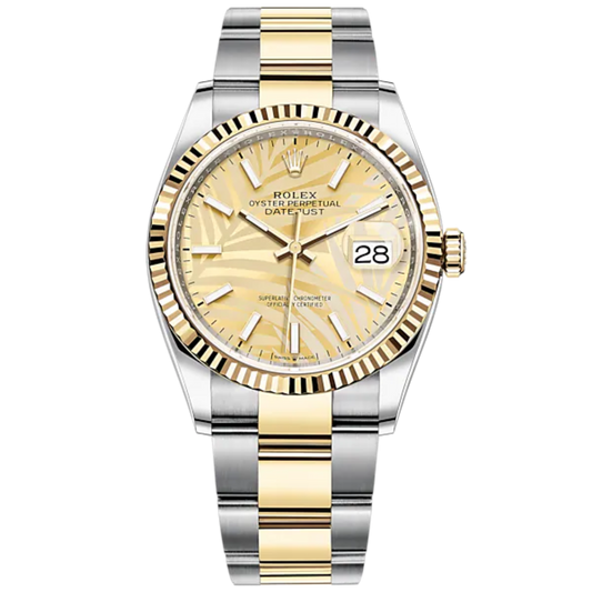Datejust 36 36mm Oystersteel and Yellow Gold Oyster Bracelet Golden Palm-Motif Dial Fluted Bezel