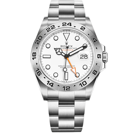 Explorer II 42mm Oyster Bracelet Oystersteel and Chromalight Display with White Dial Arrow-Shaped 24-Hour Bezel