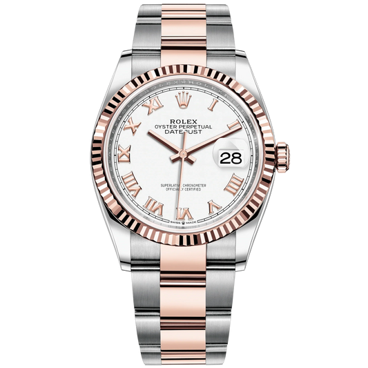 Datejust 36 36mm Oystersteel and Everose Gold Oyster Bracelet White Dial Fluted Bezel