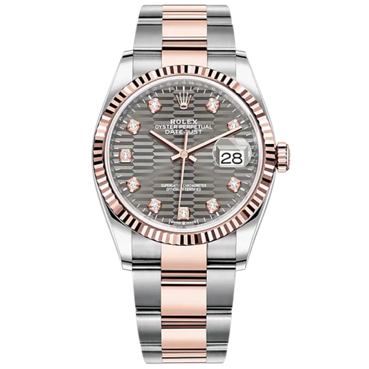 Datejust 36 36mm Oystersteel and Everose Gold Oyster Bracelet Slate Fluted-Motif Diamond-set Dial Fluted Bezel