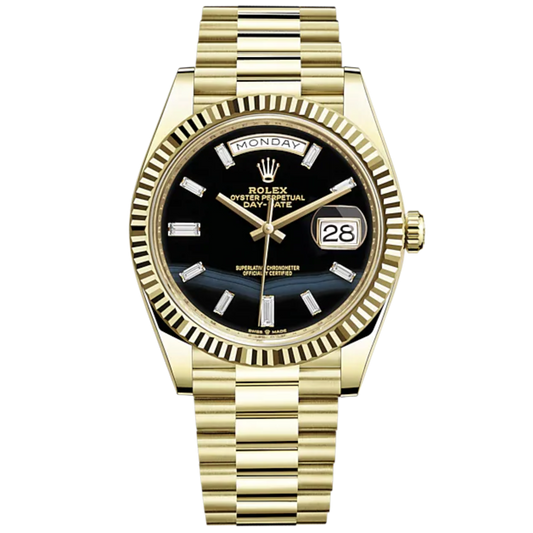 Day-Date 40 40mm President Bracelet and 18 KT Yellow Gold with Onyx Dial Diamond-Set Dial and Fluted Bezel