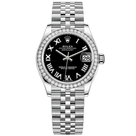 Datejust 31 31mm Jubilee Bracelet Oystersteel and White Gold with Bright Black Dial Diamond-Set Bezel
