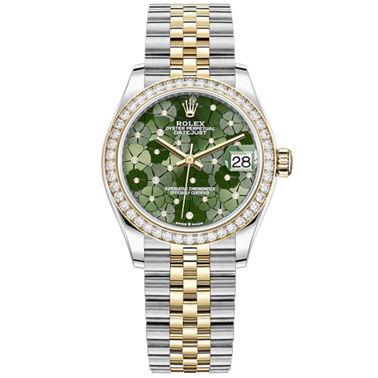 Datejust 31 31mm Jubilee Bracelet Oystersteel and Yellow Gold With Olive-Green Floral-Motif Diamond-Set Dial Diamond-Set Bezel