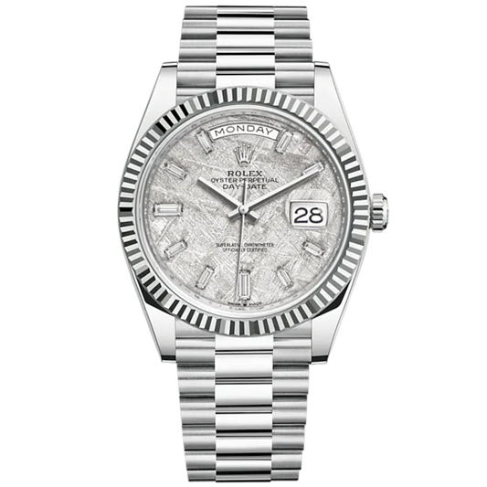 Day-Date 40 40mm President Bracelet and Platinum with Meteorite Dial Diamond-Set Dial and Fluted Bezel