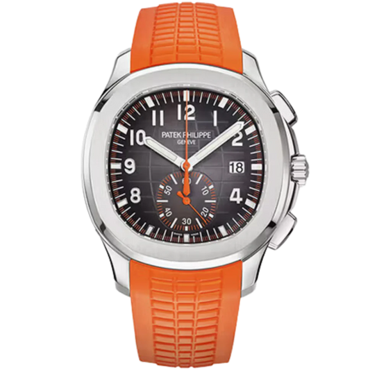 Patek Philippe Aquanaut Ref. 5968A 42.2mm Stainless Steel Case Rubber Strap Black and Orange Dial