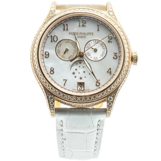 Patek Philippe Ref. 4948R-001 38MM Annual Calendar/Moonphase Rose Gold White Dial with Diamond Bezel
