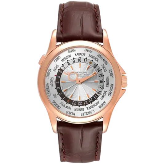 Patek Philippe World Time Ref. 5130R-001  Rose Gold White Dial on Leather