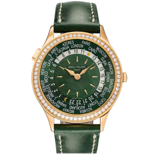 7130R-014 Rose Gold World Time Green Dial with Diamond Bezel