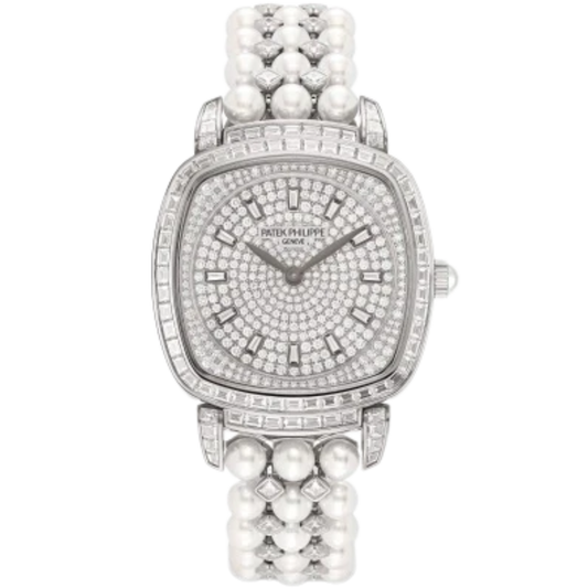 7042/100G Gondolo 48.85 carat Akoya Pearl 48 Princess-cut Diamond Bracelet Diamond-paved Flange Dial White Gold Baguette Diamond-set Bezel