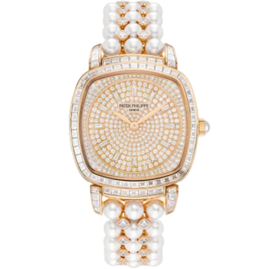 7042/100R Gondolo 48.85 carat Akoya Pearl 48 Princess-cut Diamond Bracelet Diamond-paved Flange Dial Rose Gold Baguette Diamond-set Bezel