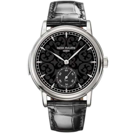 5078G-010 Grand Complications 38mm Shiny Black Alligator Strap Matte & Shiny Black Dial White Gold Bezel