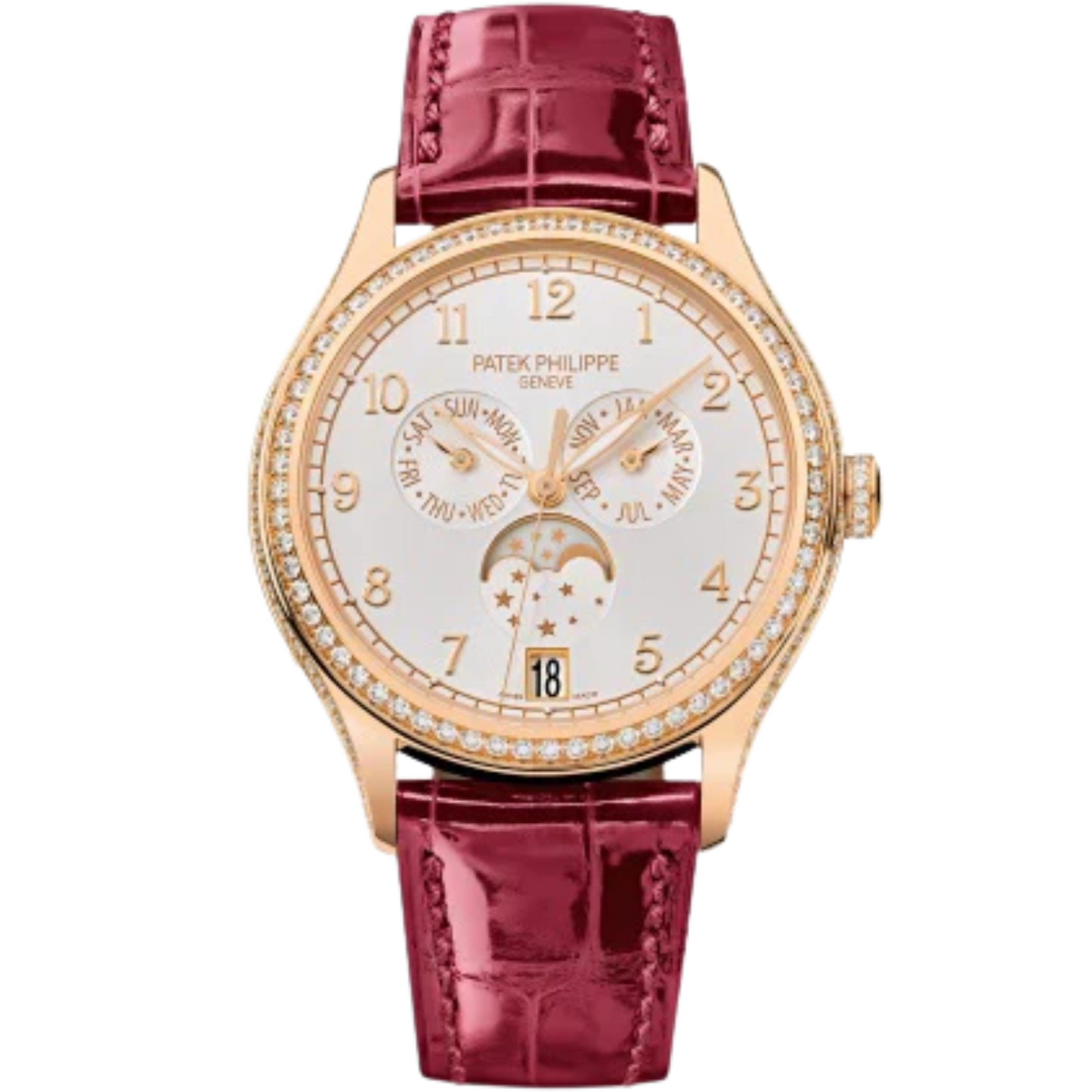 4947R Complications 38mm Shiny Violine Alligator Strap Silvery Sunburst Dial Rose Gold Diamond-paved Bezel