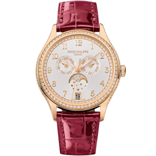 4947R Complications 38mm Shiny Violine Alligator Strap Silvery Sunburst Dial Rose Gold Diamond-paved Bezel