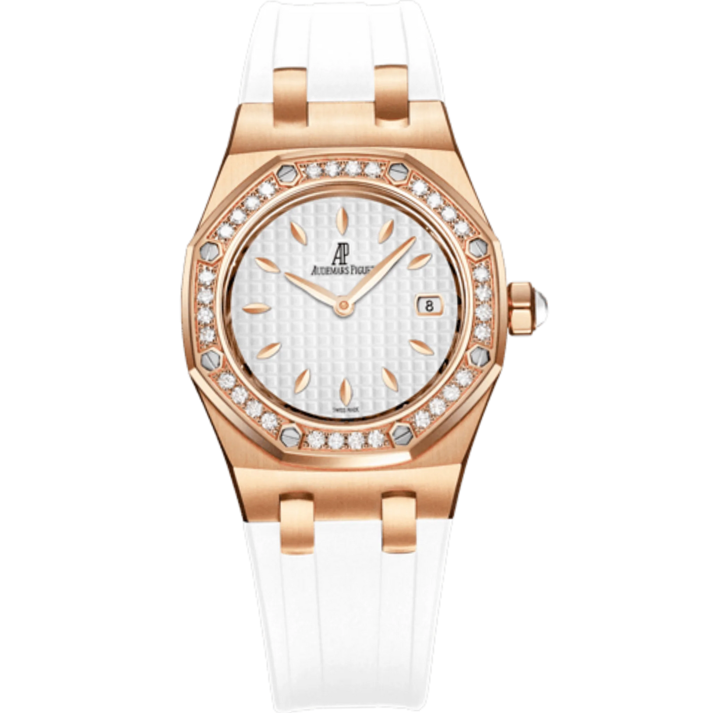 Audemars Piguet Royal Oak Ref. 67621OR.ZZ.D010CA.01 33MM Rose Gold White Dial on White Rubber