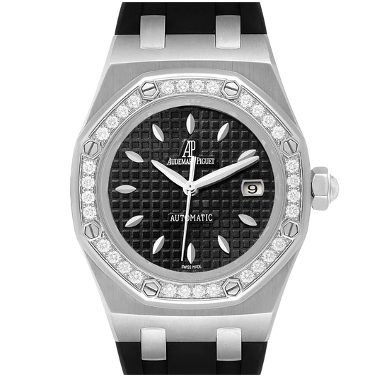 Audemars Piguet Royal Oak Ref. 67621ST.ZZ.D002CR.01 33MM Stainless Steel Black Dial with Factory Gem Set Bezel on Black Rubber Strap
