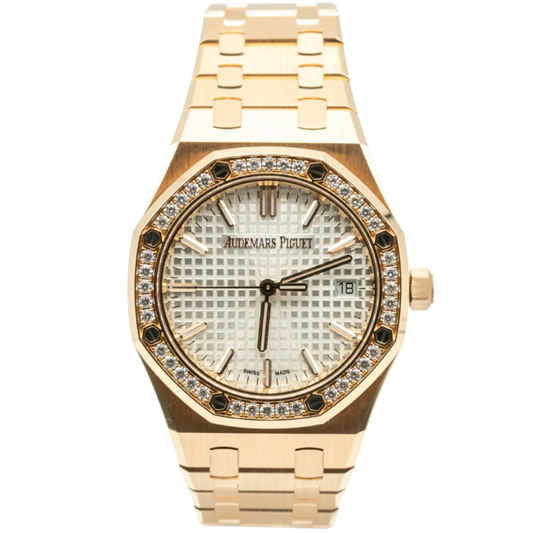 Audemars Piguet Royal Oak Ref. 77451OR.ZZ.1361OR.01 34MM Rose Gold White Dial with Diamond Bezel