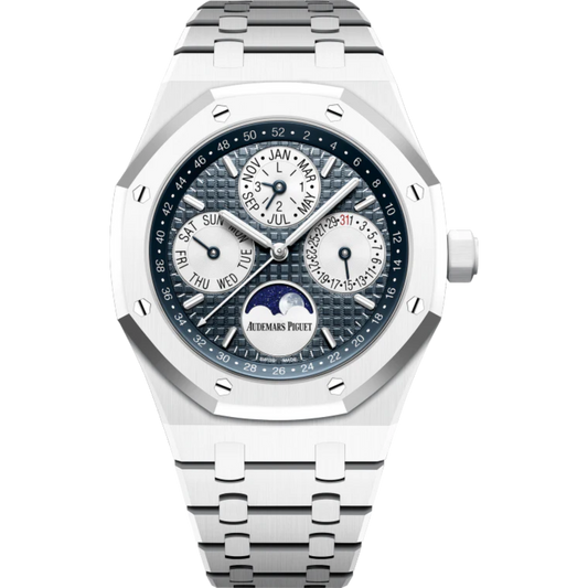 Audemars Piguet Royal Oak 41MM Ref. 26579CB.OO.1225CB.01 White Ceramic Blue Dial Perpetual Calendar