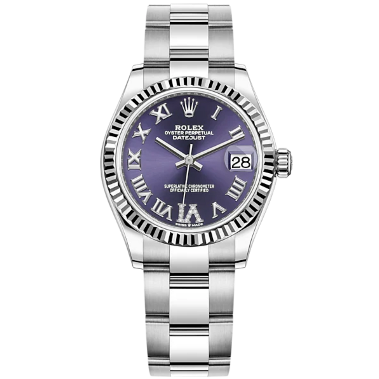 Datejust 31 31mm Oyster Bracelet Oystersteel and White Gold with Aubergine Diamond Dial Fluted Bezel