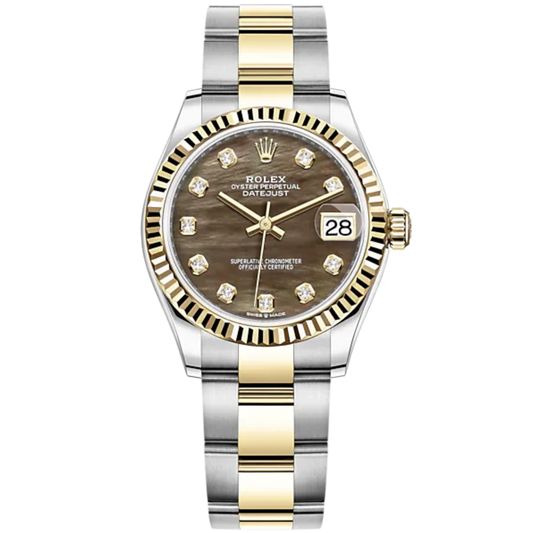 Datejust 31 31mm Oyster Bracelet Oystersteel and Yellow Gold with Black Mother-Of-Pearl Diamond-Set Dial Fluted Bezel