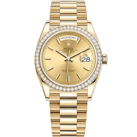 Day-Date 36 36mm President Bracelet and 18 KT Yellow Gold with Champagne-Colour Dial and Diamond-Set Bezel