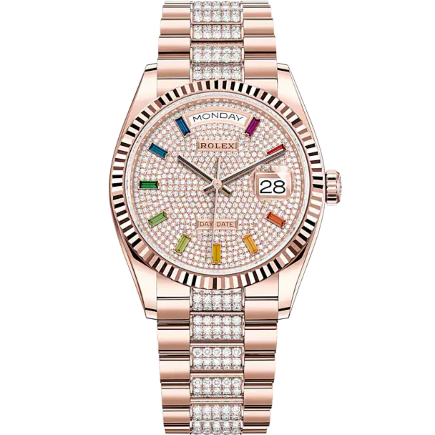 Day-Date 36 36mm President Bracelet and 18 KT Everose Gold with Diamond-Paved Dial Fluted Bezel