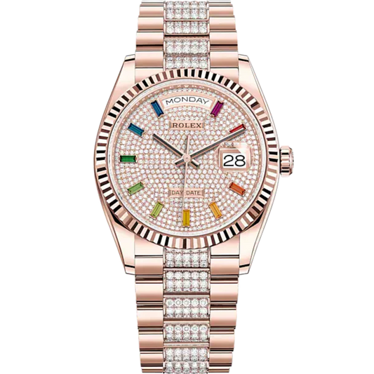 Day-Date 36 36mm President Bracelet and 18 KT Everose Gold with Diamond-Paved Dial Fluted Bezel