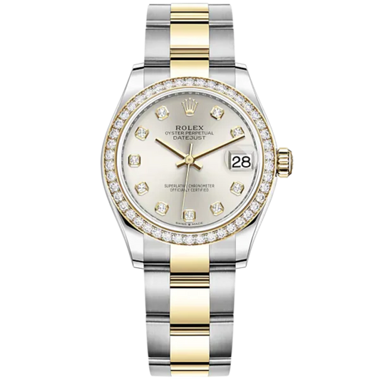 Datejust 31 31mm Oyster Bracelet Oystersteel and Yellow Gold with Silver Diamond-Set Dial Diamond-Set Bezel