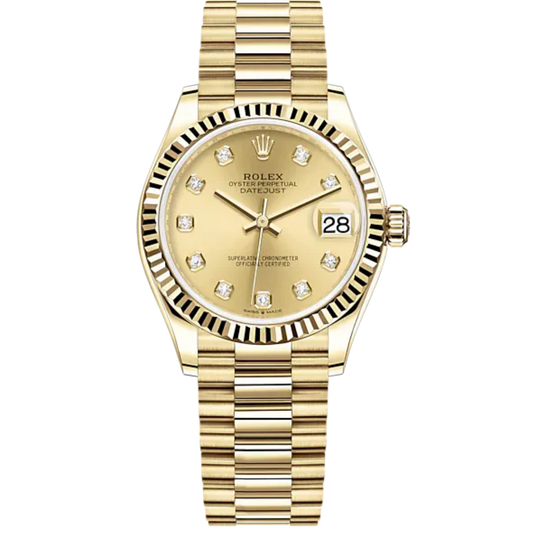 Datejust 31 31mm President Bracelet and 18 CT Yellow Gold with Champagne-Colour Diamond-Set Dial Fluted Bezel