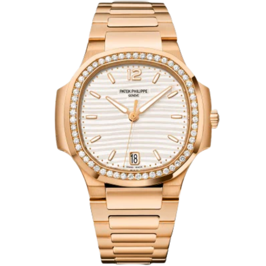 Patek Philippe Nautilus Ladies Ref. 7118-1200R-001 Rose Gold Bracelet Silvery Opaline Embossed Dial