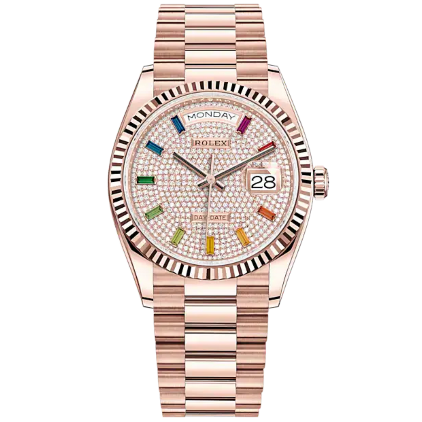 Day-Date 36 36mm President Bracelet and 18 KT Everose Gold with Diamond-Paved Dial Fluted Bezel