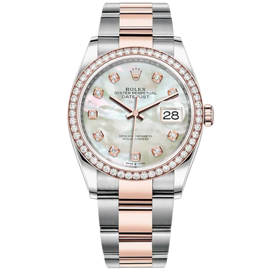 Datejust 36 36mm Oyster Bracelet Oystersteel and Everose Gold with White Mother-of-Pearl Diamond-Set Dial Diamond-Set Bezel